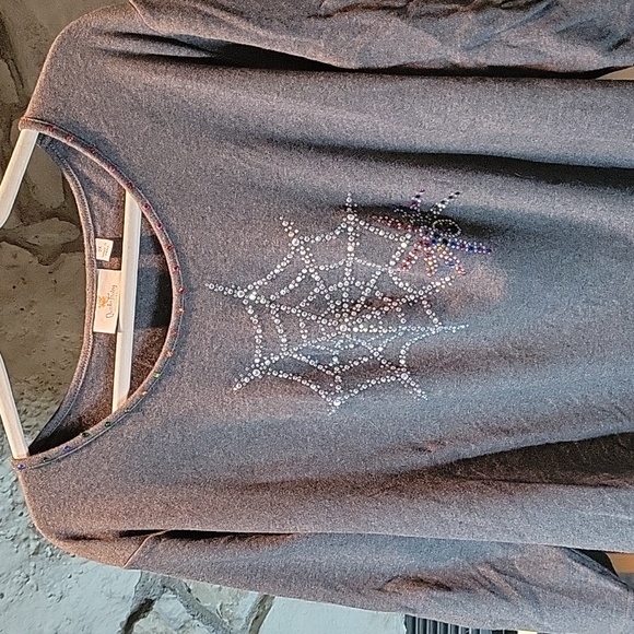 Quacker Factory 3X Halloween Spider Web 3/4 Sleeve Top. - Picture 2 of 5